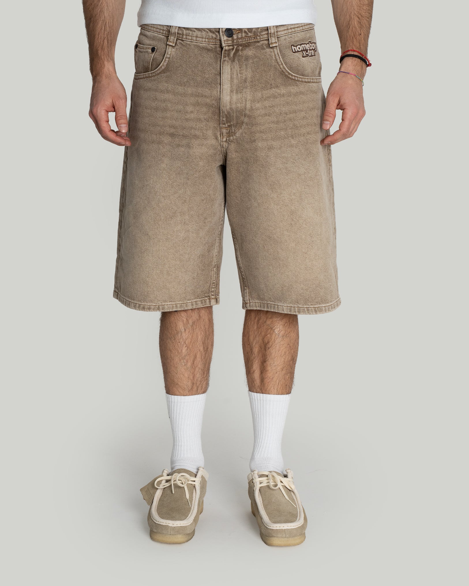 x-tra BAGGY Dye Denim SHORTS washed Brown