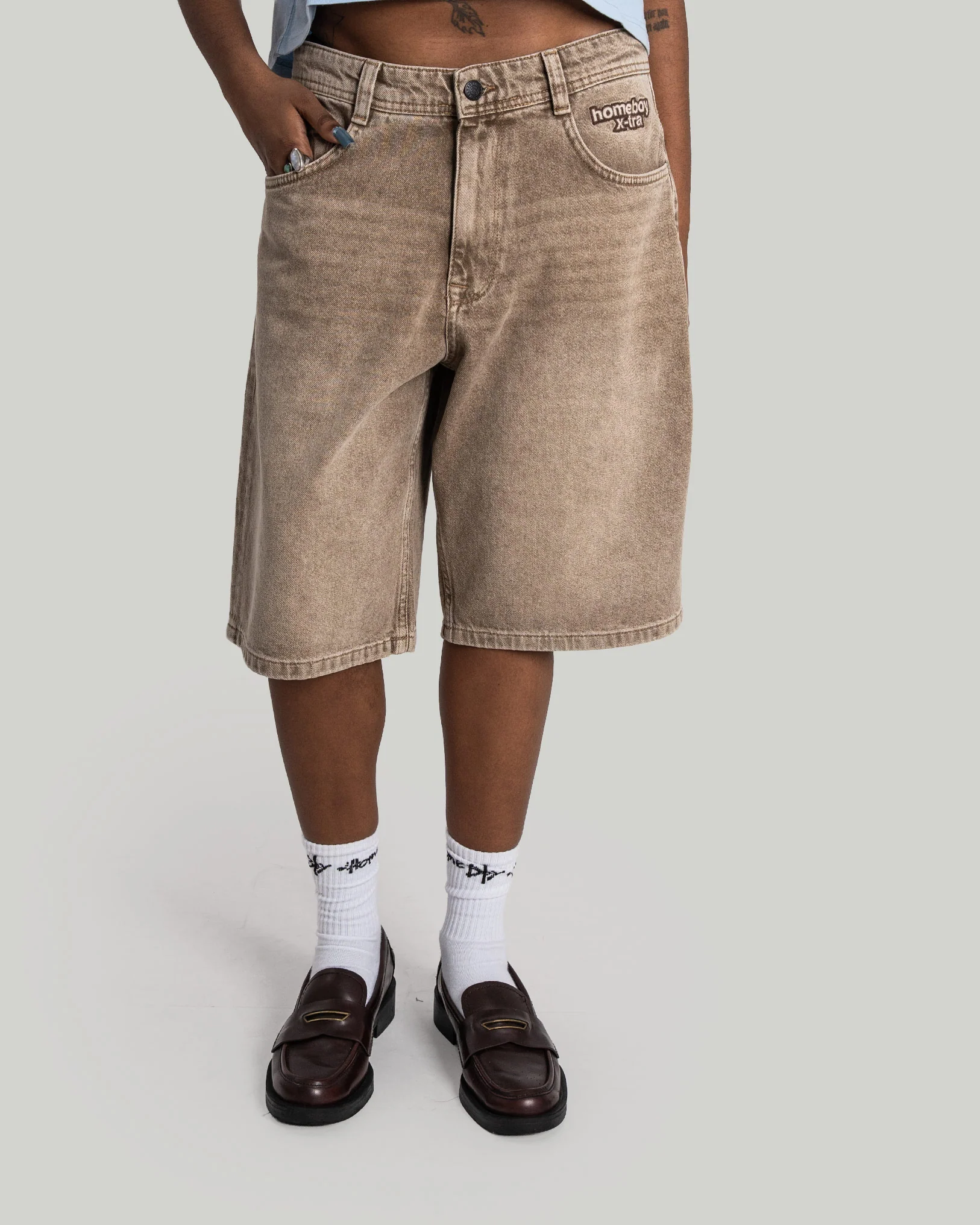 x-tra BAGGY Dye Denim SHORTS washed Brown - Image 4