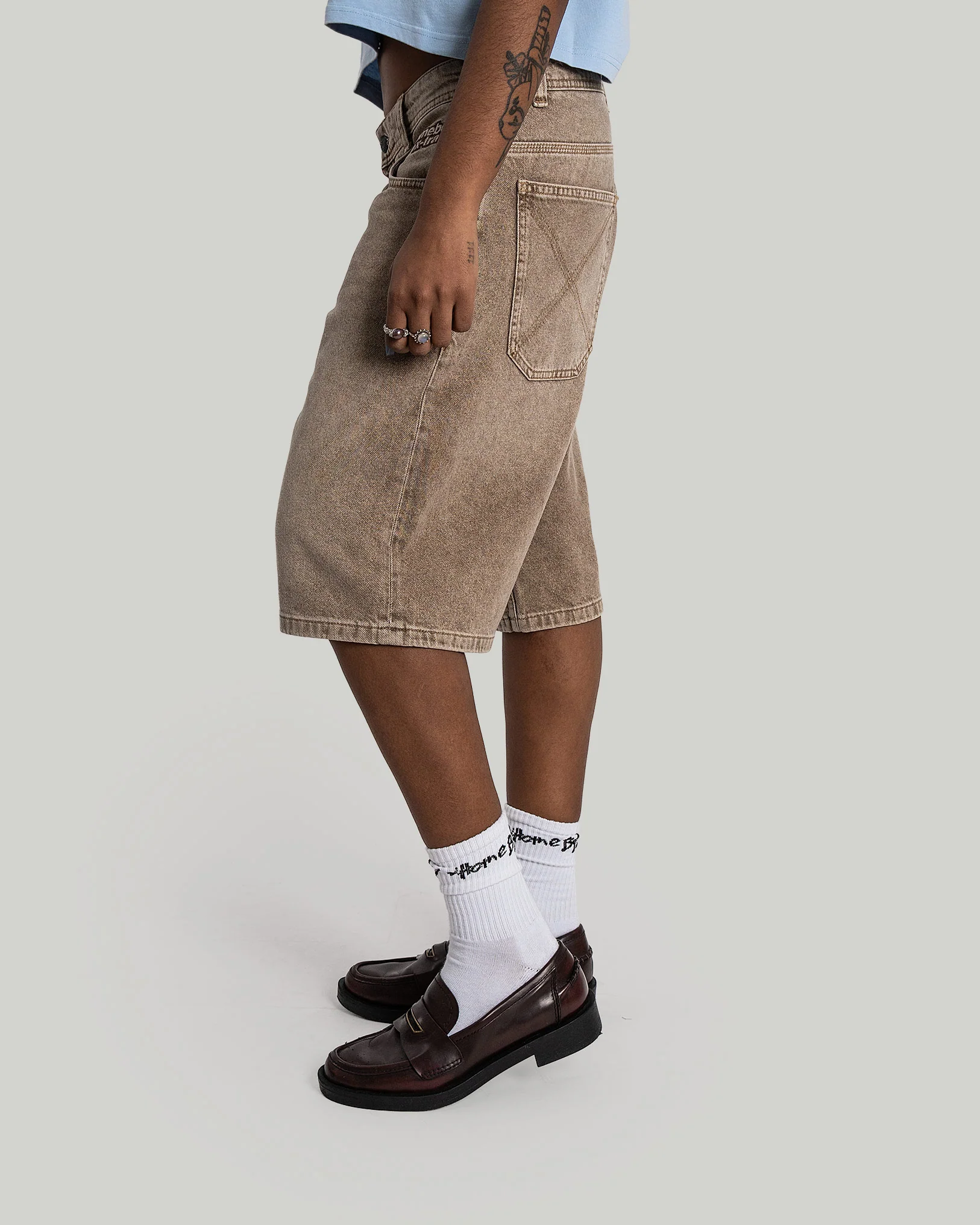 x-tra BAGGY Dye Denim SHORTS washed Brown - Image 6