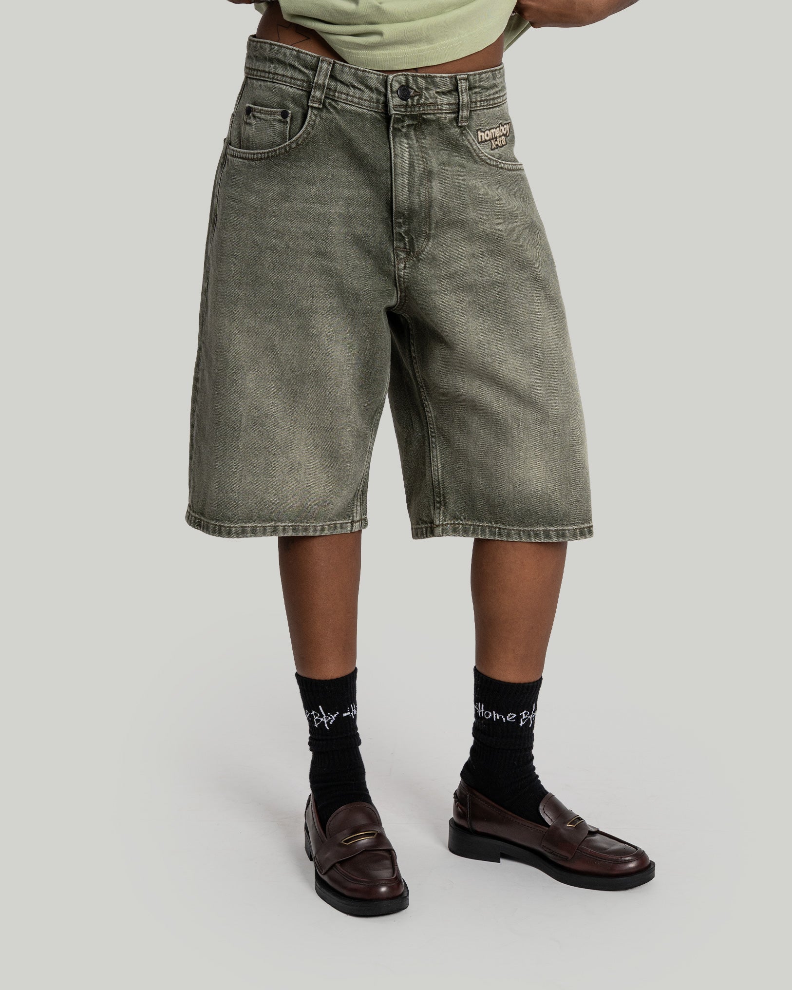 x-tra MONSTER Dye Denim SHORTS WASHED GREEN