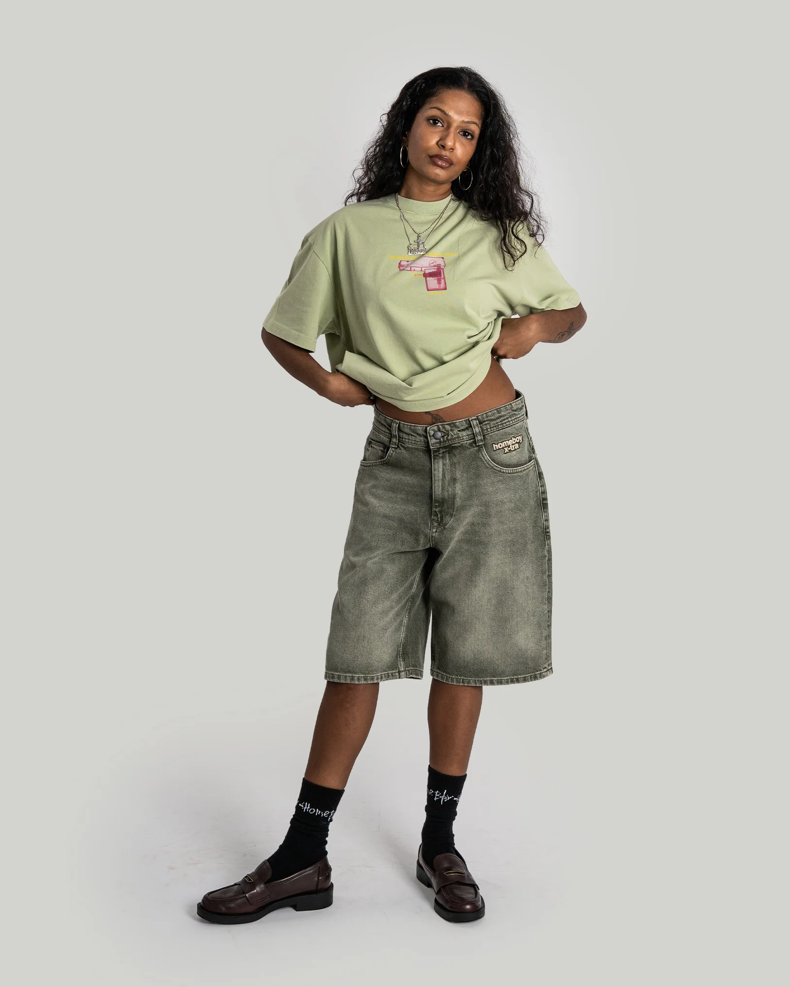 x-tra MONSTER Dye Denim SHORTS WASHED GREEN - Image 5